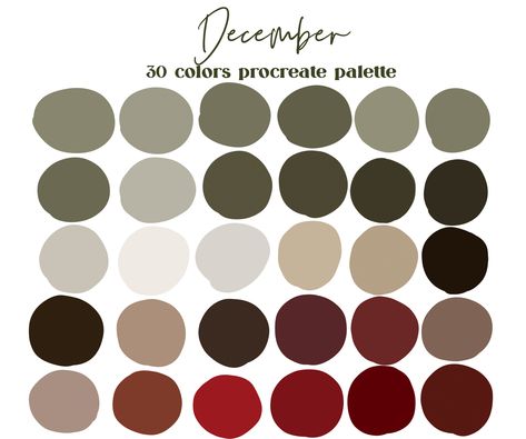 Months Color Palette, Christmas Neutral Color Palette, Procreate Pallets, Procreate Swatches, Christmas Palette, Procreate Color Palette, Christmas Color Palette, Ipad Procreate, Winter Color Palette