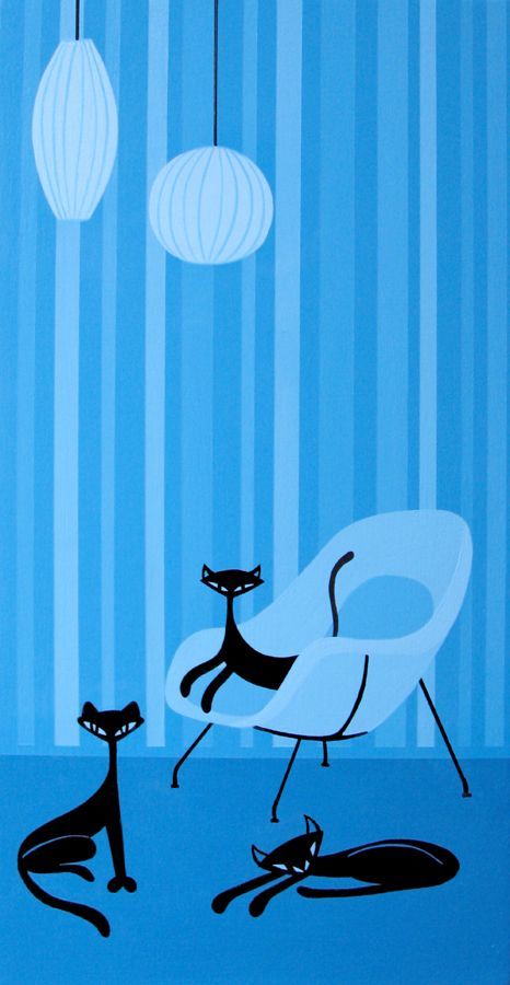 17 Best images about art work by Kerry berry on Pinterest | Limited edition prints, Cats and Lounges Modern Wallpaper Iphone, Atomic Kitty, Mid Century Modern Wallpaper, Atomic Cat, Mid Century Cat, Retro Artwork, Kitty Art, Board Art, Black Cat Art