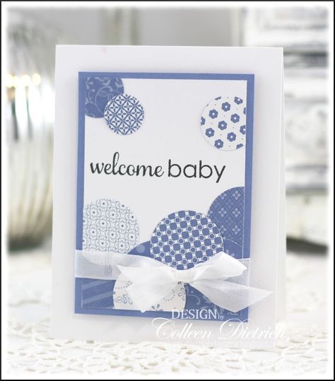 i'm pretty sure that between 2 different sets i have welcome & baby to make a card like this. great use of scraps! Stampin Up Baby Cards, Welcome Baby Cards, Baby Cards Handmade, Baby Boy Cards, Baby Greeting Cards, Boy Cards, Crafts Cards, Unique Greeting Cards, Baby Card