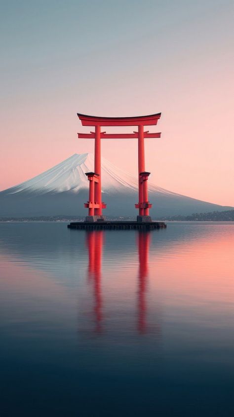 Japanese Background Aesthetic, Tori Gate Wallpaper, Mt Fuji Wallpaper, Sunset Over Water, Tori Gate, Zen Wallpaper, Japanese Gate, Japanese Buildings, Japanese Background