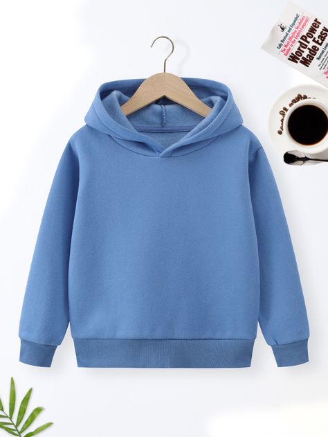 Dusty Blue Casual  Long Sleeve Polyester Plain Pullovers  Non-Stretch Fall/Winter Toddler Boys Clothing Fashion Anak, Solid Hoodie, Lined Hoodie, Toddler Boy Outfits, Boy Blue, Boys Clothing, Kids Sweatshirt, Dusty Blue, Toddler Boys