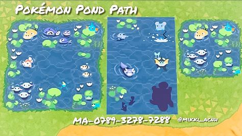 Water Paths Acnh, Pokemon Acnh Codes, Pokémon Animal Crossing, Water Path Acnh, Acnh Pokemon Design, Acnh Pond Design, Animal Crossing Pokemon Design, Acnh Water Code, Acnh Pokemon Design Codes