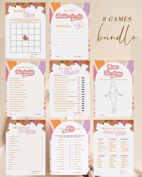 Editable Retro 70s Bridal Shower Game Bundle, Groovy Bridal Shower Games Funky Disco Printable, Instant Download 244 Groovy Bridal Shower Theme, 70s Bridal Shower Ideas, Bride Template, Bride Shower Games, Dpi Photo, Retro Bridal Showers, Free Bingo Cards, Retro Bridal, Bingo Template