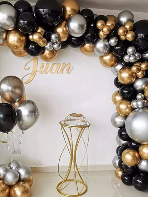 95pcs Party Decoration Balloon Garland | SHEIN USA Party Drop Background, Black And Gold Party Decorations, Decoration Balloon, Gold Party Decorations, Silver Balloon, Birthday Party Theme Decorations, Black Balloons, Arch Kit, Garland Wedding