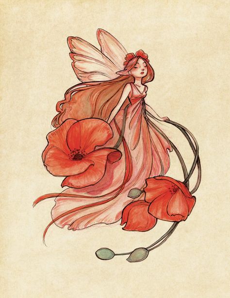 Fairy Tattoo Designs, Fairy Paintings, Fairy Drawings, Poppy Art, Fairy Tattoo, Cat Air, Fairytale Art, Fairy Art, Art Sketchbook