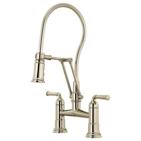 Articulating Bridge Faucet with Finished Hose 20th Century Aesthetic, Bridge Kitchen Faucet, Bridge Faucet, Bar Faucet, Shower Columns, Bar Faucets, Shower Drains, Bathroom Furniture Vanity, Kitchen Installation