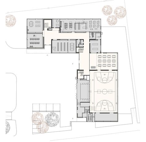 Gallery of Multipurpose Sports Hall and Secondary School Collège du Léman / Graeme Mann & Patricia Capua Mann - 17 School Building Plans, School Floor Plan, School Building Design, Sport Center, School Hall, Multipurpose Hall, Hall Flooring, Sports Hall, Plans Architecture