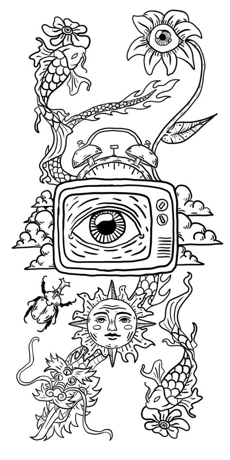 Trippy Coloring Pages Printable, Aesthetic Colouring Pages, Tattoo Coloring Pages, Aesthetic Colouring Pages Printable, Tattoo Coloring Book, Coloring Pages Adult, Stick Drawings, Witch Coloring Pages, Adult Coloring Books Printables