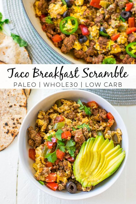 This Whole30 Taco Breakfast Scramble is a delicious and easy recipe to spice up your meal prep game! This recipe is Whole30 compliant, paleo friendly, low carb and the mix of flavors will make this a quick family favorite! #whole30 #paleo #paleorecipes #whole30breakfast Taco Breakfast Scramble, Taco Breakfast, Breakfast Scramble, Healthy Breakfast Meal Prep, Whole 30 Breakfast, Easy Healthy Meal Prep, Macro Meals, Paleo Breakfast, Breakfast Meal Prep