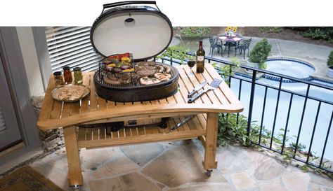 Primo XL Grill and Teak Table for Oval XL Kamado Joe Big Joe Grill Table, Kamadojoe Grill Table, Big Green Egg Table, Kamado Grills, Outdoor Bbq Grill, Ceramic Grill, Kamado Grill, Grill Table, Outdoor Grills