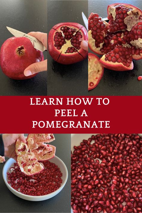 Learn the easiest way how to peel a pomegranate! How To Reseed A Pomegranate, Peeling Pomegranate How To, Deseeding A Pomegranate, Can You Freeze Pomegranate Seeds, How To Peel A Pomegranate Simple, Peeling A Pomegranate, How To Seed Pomegranate, Peel Pomegranate How To, Pomegranate Opening Hack