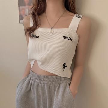 Short Embroidery, Crop Top Camisole, Shop Dresses Online, Shop Clothes, Korean Girl Fashion, Crop Top Outfits, Ulzzang Fashion, Knitted Top, Kpop Fashion Outfits