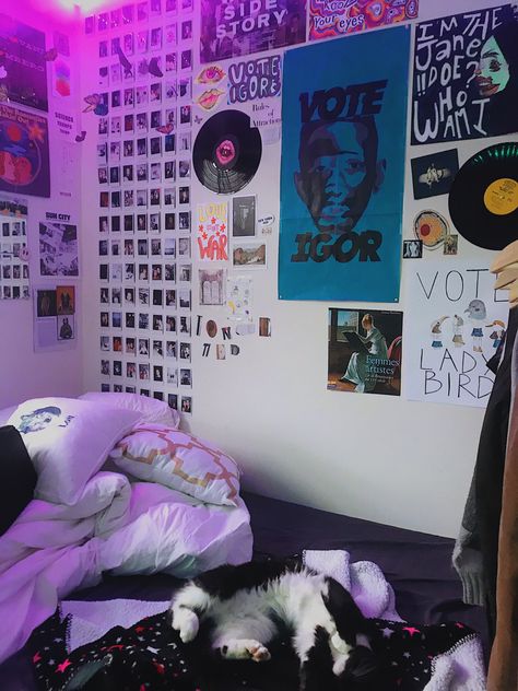 Poster Wall Bedroom With Led Lights, Swag Room Aesthetic, Tyler The Creator Inspired Room, Tyler The Creator Themed Room, Swag Room Ideas, Tyler The Creator Aesthetic Room, Tyler The Creator Room Ideas, Tyler The Creator Bedroom, Tyler The Creator Room Decor