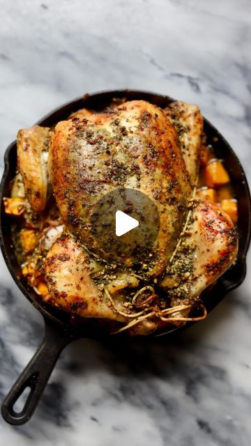 Travelandmunchies on Instagram: "Nothing more comforting than a whole roast herb and garlic chicken. I roasted the chicken over a pan of fingerling potatoes and butternut squash and used my @wusthof 🍁🍂🍗, Performer Hollow Edge Santoku and Performer Chef’s knife to whip up this delicious meal. 

See the recipe below. 
Recipe

Ingredients
3 1/2 - 4lb whole chicken, patted dry
Salt to taste 
2-3 shallots, cut in half 

Butter:
2 sticks unsalted butter softened or melted
1/2 teaspoon salt 
1/4 teaspoon ground black pepper 
6 garlic cloves, minced
1/2 tbsp oregano, finely chopped 
1/2 tbsp marjoram,  finely chopped 
1/2 tbsp thyme, finely chopped 
1/2 tbsp rosemary , finely chopped 
3 tbsp parsley, finely chopped 
1/2 tsp each salt and black pepper
2 teaspoons, lemon zest
1 tablespoon lemon j Fingerling Potatoes, Recipe Ingredients, Whole Chicken, Marjoram, Garlic Chicken, Ground Black Pepper, The Chicken, Roasted Chicken, Shallots