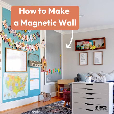 DIY magnetic wall you can add to your home. These step-by-step instructions will help you create a magnetic wall for your playroom today! Diy Magnetic Wall Decal, Diy Magnet Wall, Magnetic Paint Wall, Magnetic Wall For Kids, Magnet Board Kids, Magnetic Wall Board, Lego Storage Solutions, Diy Magnet Board, Magnet Wall