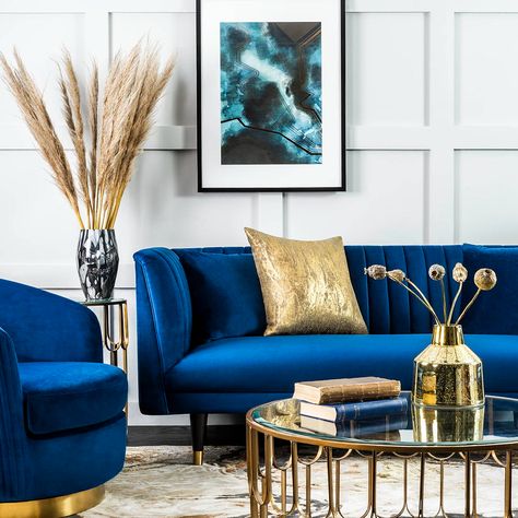 Blue sofa living room ideas – 10 ways to style statement sofa colour Teal Sofa Living Room, Blue Velvet Sofa Living Room, Blue And Gold Living Room, London Room, Blue Apartment, Blue Sofa Living, Blue Sofas Living Room, Velvet Sofa Living Room, Blue Sofas