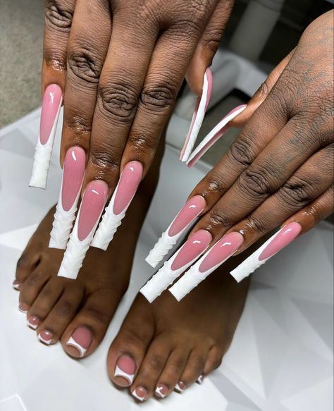 Long French Tip Acrylic Nails, Long Acrylic Nails French Tip, Long Acrylic Nails French, French Tip Acrylic Toes, Extra Long Acrylic Nails, Long French Tip, Acrylic Nails French Tip, French Tip Acrylics, 3d Nail Designs