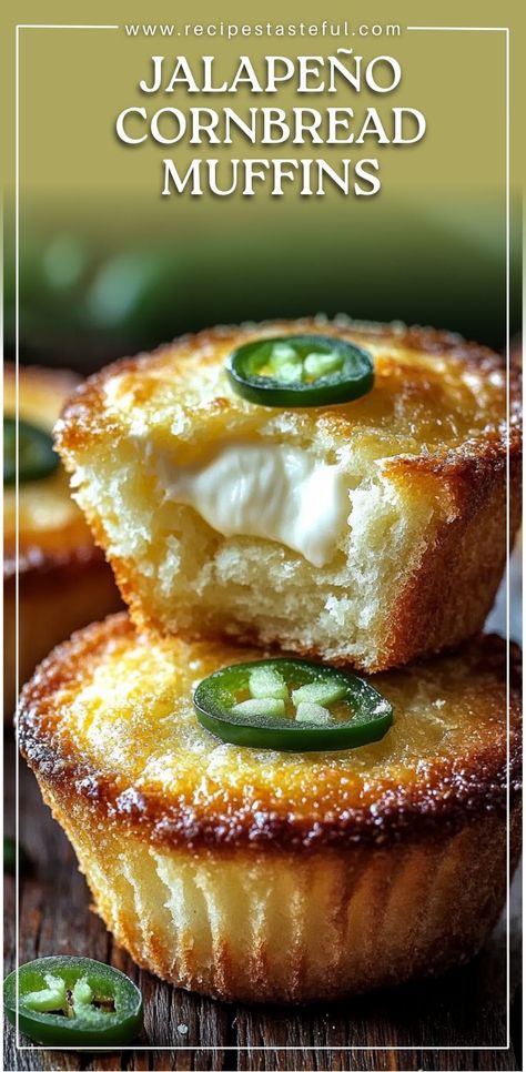 These warm, savory-sweet cornbread muffins are filled with a creamy, tangy cream cheese filling and flavored with jalapeños and corn kernels. Perfect for serving alongside chili, soups, or BBQ. Jalapeno Corn Muffins, Muffins With Cream Cheese Filling, Sweet Cornbread Muffins, Classic Cornbread, Spicy Cornbread, Muffins With Cream Cheese, Cornbread Muffins Recipe, Cornmeal Muffins, Cream Cheese Corn