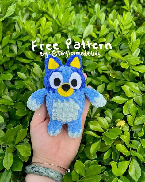 Taylormadethis Art | My first free pattern! I hope you guys like it :) Check out my free bingo pattern!! Available now! @taylormadethis 🩵 CORRECTION: ears… | Instagram Bluey And Bingo Crochet Pattern, Crochet Patterns Instagram, Bluey Bingo Crochet Pattern Free, Crochet Bluey Free Pattern, Crochet Ideas Blue, Crochet Bluey Amigurumi Free Pattern, Blue Things To Crochet, Bluey Crochet Free Patterns, Bingo Crochet Pattern