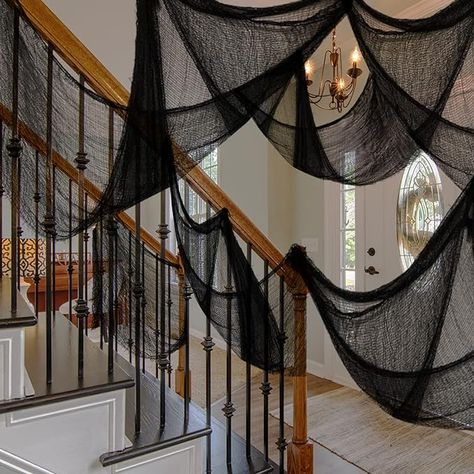 WONDERFUL HALLOWEEN DECORATIONS: The black creepy cloth is perfect decoration for Halloween theme, easy to work with to create a custom cape, mummy costume, spider web, custom curtains, and more. Please dress up everything from costumes to haunted houses with it. Halloween Ceiling Decorations, Halloween Ceiling, Halloween Decorations Party Scary, Outdoor Nativity Scene, Outdoor Nativity, Haunted House Party, Secret Room, Halloween Backdrop, Halloween Creepy