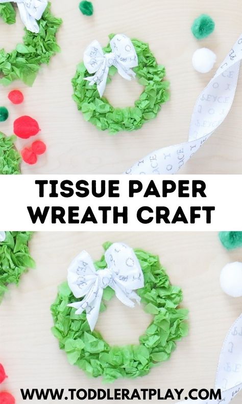 Tissue Paper Wreath Craft - Toddler at Play Tissue Paper Wreath, Tissue Paper Wreaths, Paper Wreaths, Tissue Paper Crafts, Preschool Christmas Crafts, Christmas Arts And Crafts, Christmas Look, Paper Wreath, Ramadan Crafts