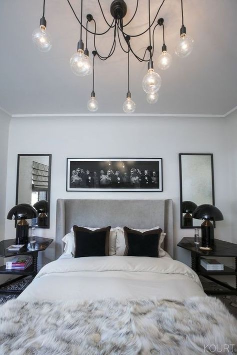 Black And Silver Bedroom, Kardashian Home, Grey Headboard, Black Headboard, Guest Bedroom Decor, Bedroom Images, Guest Room Decor, Casa Vintage, Perfect Bedroom