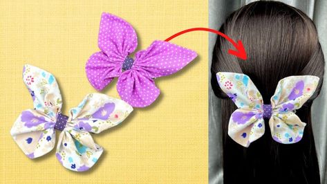 Easy Butterfly Bow Hair Clip How To Make Hair Clips Diy, Easy Diy Butterfly, Hairclip Ideas, Fabric Butterflies, How To Make Butterfly, Easy Butterfly, Butterfly Fabric, Hair Clips Diy, Butterfly Bow