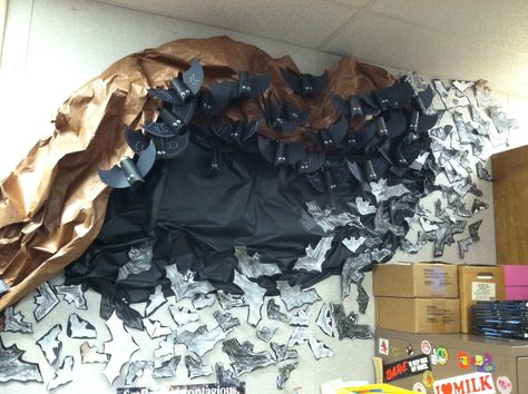 Classroom Bat Cave Door Ideas Halloween, Halloween Classroom Door Ideas, Fall Classroom Door, Classroom Door Ideas, Halloween Classroom Door, Halloween Bulletin Boards, Owl Classroom, Door Decorating Contest, Halloween Room