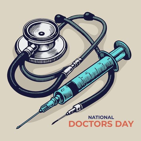 Hand drawn national doctors day with ste... | Premium Vector #Freepik #vector #clipart #medical #health #doctor Drawing Of Doctor, Syringe Drawing, Stethoscope Drawing, National Doctors Day, Doctors Day, Medical Health, Vector Clipart, Vector Hand, Premium Vector