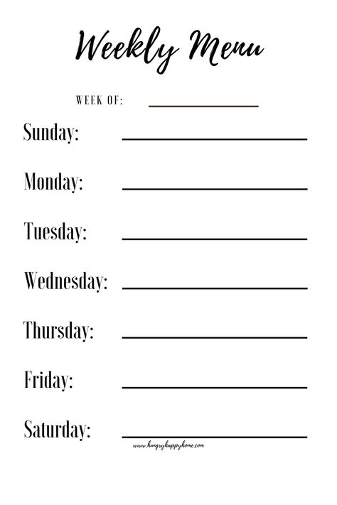 A free simple weekly menu planning printable with space for each day of the week Weekly Dinner Menu Printable Free, Weekly Menu Planning Printable Free, Dinner Menu Template Free Printable, Meal Plan Template Printable Free, Menu Planning Printable Free, Menu Printable Free, Weekly Menu Printable Free, Menu Template Free Printable, Weekly Menu Printable