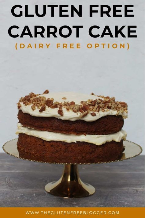 Gluten Free Carrot Cake (Dairy Free) Gluten Free Dairy Free Cake, Gluten Free Carrot Cake Recipe, Dairy Free Carrot Cake, Dairy Free Cream Cheese Frosting, Dairy Free Cake Recipe, Dairy Free Baking, Gluten Free Cake Recipe, Gluten Free Carrot Cake, Dairy Free Cream Cheese