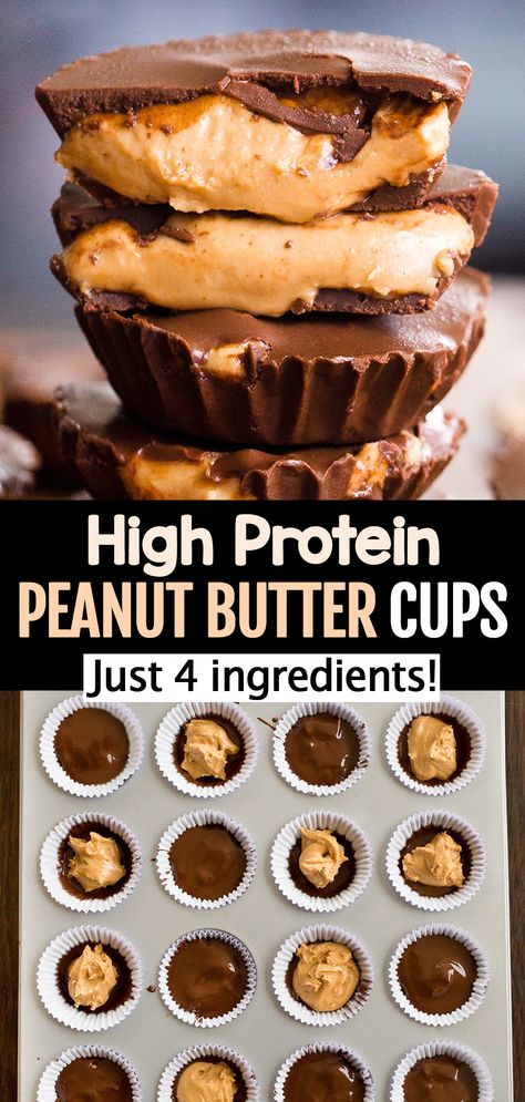 High Protein Peanut Butter Cups (15 Grams Of Protein!) Protein Peanut Butter Cups, Ella Vegan, High Protein Peanut Butter, Protein Peanut Butter, Peanut Butter Cups Recipe, Stovetop Chicken, Protein Baking, High Protein Desserts, Healthy Protein Snacks