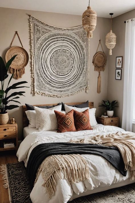 Teenage Boho Bedroom, Bedroom For Teenage Girl, Boho Teenage Girl Bedrooms, Colorful Bohemian Bedroom Decor, Colorful Bohemian Bedroom, Homestay Ideas, Unique Tapestries, Bedroom Inspirations Aesthetic, Bedroom Decor Colorful