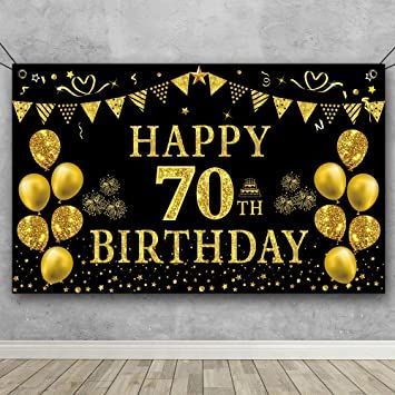 roal 70th Birthday Backdrop Gold and Black 5.9 X 3.6 Fts Happy Birthday Party Decorations Banner for Women Men Photography Supplies Background Happy Birthday Decoration Background Happy Birthday, Happy Birthday Decoration, Men Photography, Birthday Decoration, Birthday Backdrop, Birthday Party Decorations, Women Men, Party Decorations, Happy Birthday