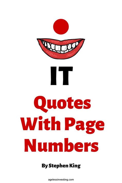 An image of a red mouth with white teeth below a red clown's nose, with the headline "It quotes with page numbers by Stephen King" Steven King Quotes, It By Stephen King, Clown Quotes, Clown Names, Derry Maine, Stephen King Quotes, It Quotes, Steven King, Shape Shifter