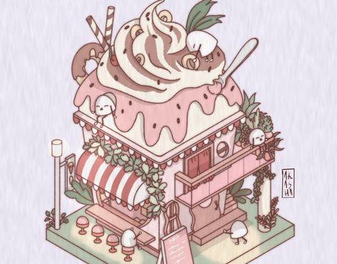 Ice cream shop Ice Cream Concept Art, Ice Cream Games, Isometric Illustration, Isometric Art, Ice Cream Shop, Game Design, Game Art, Art Projects, Ice Cream