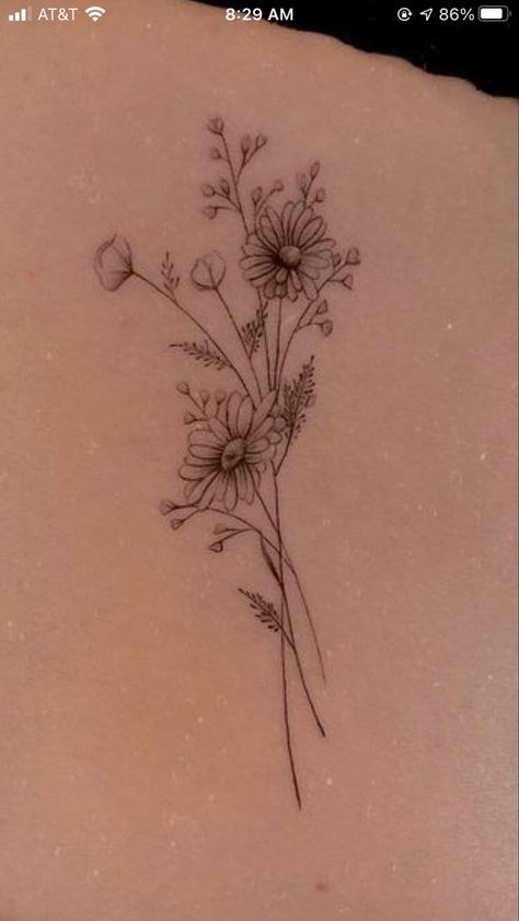 Lotus And Daisy Tattoo, Wildflower Daisy Tattoo, Bouquet Of Daisies Tattoo, Dainty Bouquet Tattoo, Daisy Vine Tattoo, Small Wildflower Tattoo, Daisy Bouquet Tattoo, Dainty Daisy Tattoo, Dainty Wildflower Tattoo