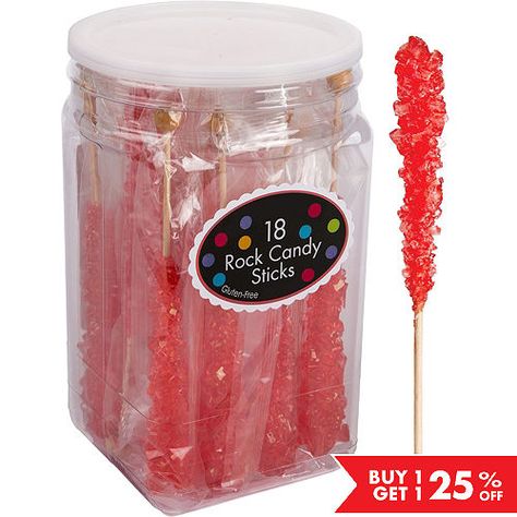 Red Rock Candy Sticks 18pc Pink Rock Candy, Red Candy Buffet, Pink Candy Buffet, Rock Candy Sticks, Yellow Candy, Orange Candy, Barbie Birthday Party, Candy Sticks, Sugar Crystals