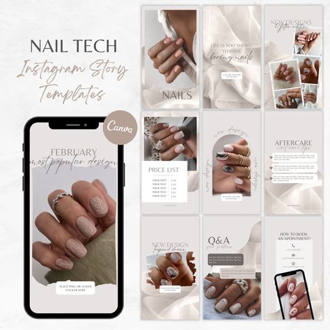 Check out our Beige Silk Nail Instagram Story Template to show off your latest nail designs. Perfect for Nail Techs, Nail Studios, and Nail Salons. #nailart #beigesilk #nailtechs #nailstudio #nailsalon Marketing Nails Social Media, Nail Tech Promotion Ideas, Nail Salon Instagram Feed, Nail Advertising Ideas, Nail Instagram Story, Nail Content Ideas, Nail Salon Social Media, Cupid Nails, Instagram Nail Page Ideas