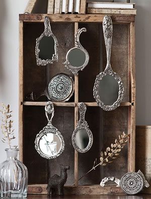 The best vintage mirrors. Get inspired, always in an industrial style. #vintage #industrial #mirrors | See more inspiring vintage ideas at www.vintageindustrialstyle.com Hand Mirrors, Victorian Mirror, Victorian Hand, Vintage Mirrors, Mirror Shop, Through The Looking Glass, Hand Mirror, Antique Mirror, Displaying Collections