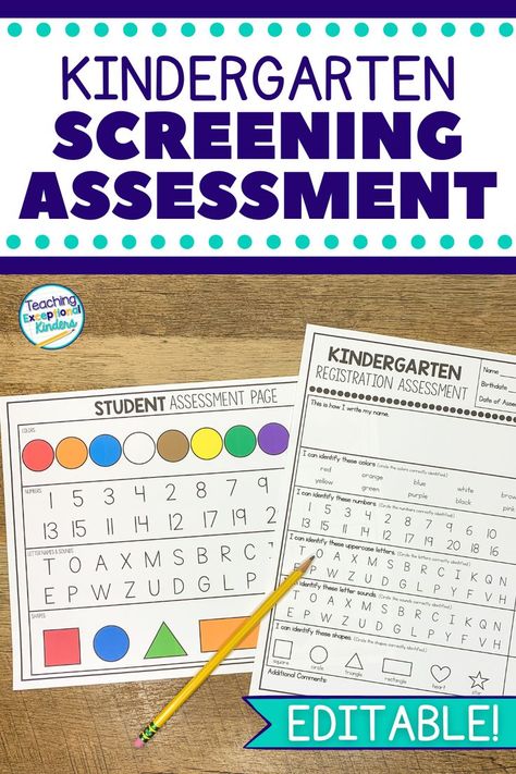 A kindergarten registration assessment with a corresponding student assessment page. Kindergarten Assessment Test, Kindergarten Readiness Assessment, Kindergarten Orientation, Kindergarten Registration, Screening Ideas, Kindergarten First Week, Kindergarten Assessment, Preschool Assessment, Summer Kindergarten