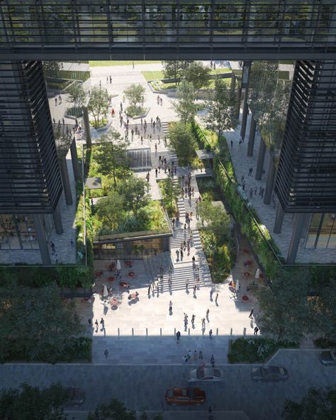 Olson Kundig unveils a blocky mixed-use complex for Atlanta’s BeltLine Olson Kundig, Atlanta Beltline, Sky Bridge, Building Front, Mix Use Building, Office Tower, High Rise Building, Mixed Use, Inner City