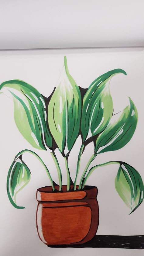 Airbrush markers drawing Plants Marker Drawing, Marker Plant Drawing, Drawing Ideas Copic Markers, Simple Copic Marker Drawings, Waterbased Markers Drawing, Nature Marker Art, Felt Marker Drawings, Alcohol Pen Art Ideas, Alcohol Marker Art Easy