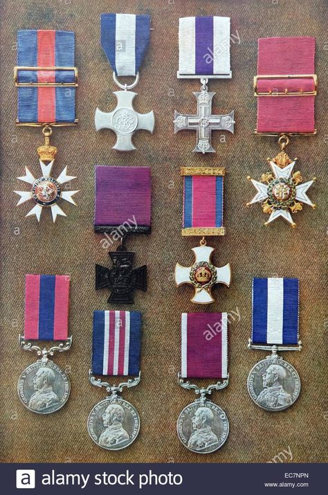 British military medals of World war one including the Victoria Cross (Plain purple ribbon, centre left). Stock Photo Cattle Punk, British Medals, Outdoor Exhibition, Tea Types, Victoria Cross, Military Awards, Plain Purple, Military Decorations, Medal Ribbon