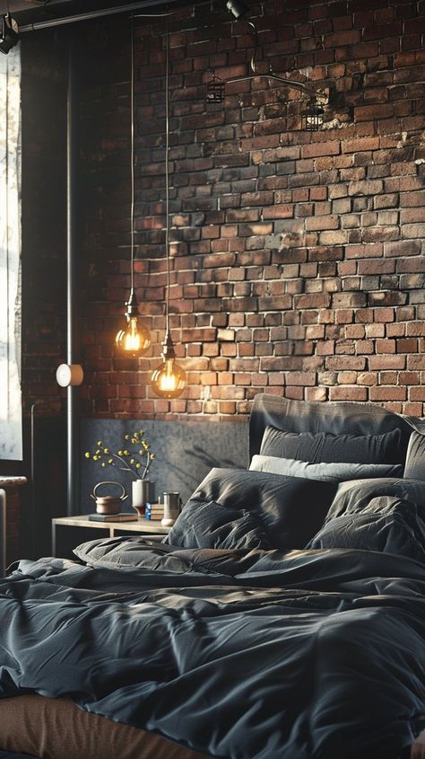 Creating a moody bedroom is all about embracing dark colors, rich textures, and an atmosphere that envelops you in comfort and tranquility. A moody aesthetic Dark Moody Masculine Bedroom, Moody Bedroom With Wallpaper, Dark Apartment Aesthetic, Dark Wood Bed Frame, Dark Room Aesthetic, Moody House, Moody Romantic Bedroom, Moody Rooms, Vibey Apartment