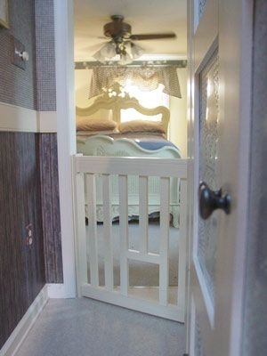 Dog Gate With Cat Door, Diy Pet Gate With Cat Door, Diy Dog Gate With Cat Door, Baby Gate With Cat Door, Gate With Cat Door, Diy Baby Gate, Dog Gates, Pet Gates, Baby Gate