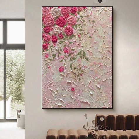 Hand painted Pink Rose Painting Pink Wall Art Rose Flower 3D Abstract Canvas Painting Floral Wall Art Painting For Home Wall Decor Vertical Oil Painting, Large Pink Wall Art, Canvas Painting Floral, Floral Wall Art Painting, Paintings For Bedroom, Mudroom Bathroom, Entry Mudroom, Pink Canvas Art, Office Entry