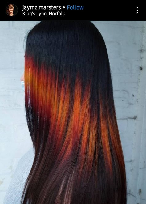 Burning Embers, Black To Blonde Hair, Color Block Hair, Dip Dye Hair, Hair Color Crazy, Hair Tattoos, Hair Inspiration Color, Cut My Hair, Orange Hair