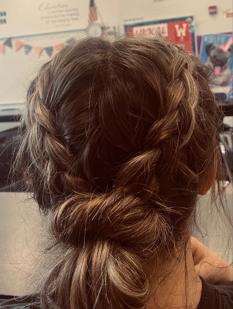 Messy Braided Hairstyles, Dutch Braid Bun, Two Dutch Braids, Running Hairstyles, Messy Bun With Braid, Basketball Hairstyles, Competition Hair, Gymnastics Hair, Dutch Braid Hairstyles