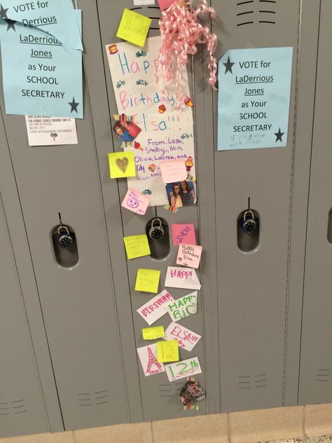 It's my 12 birthday! Just want to thank al my friends for decorating my locker and sending birthday texts! Thx! You guys are the best! Birthday Lockers Ideas, How To Decorate Your Friends Locker For Her Birthday, How To Decorate A Locker For A Birthday, Decorating Lockers For Birthdays, Locker Decorations For Birthday, Birthday Locker Decorations Friends, Birthday Ideas For School, Locker Birthday Decorations, Birthday Locker Ideas